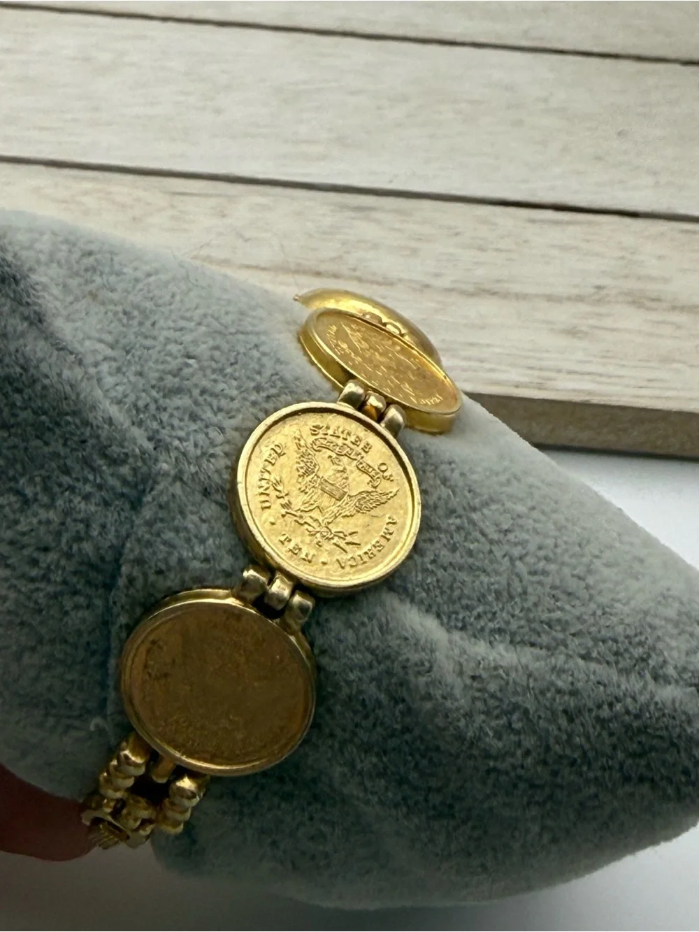 Gold Tone Coin-Link Quartz Digital Bracelet Watch